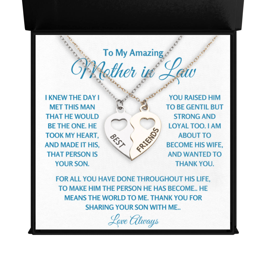 BFF Half Heart Necklace Set, Daughter In Law Gift for Mother In Law