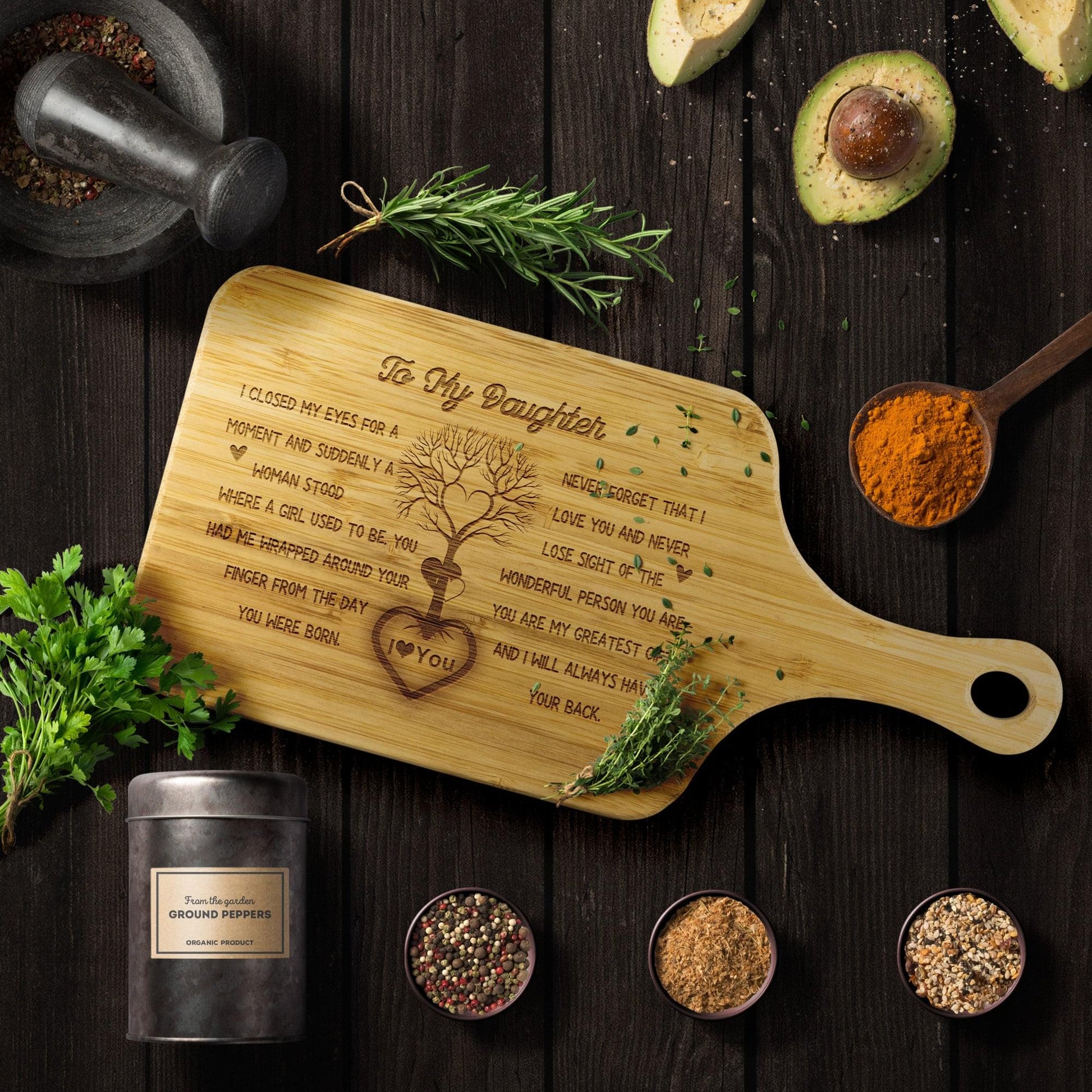 Kitchen Gift for Daughter - Never Lose Sight Of The Wonderful Person You Are - Wood Cutting Board with Handle