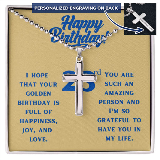 23rd Birthday Gift for Him - Personalized Cross Necklace
