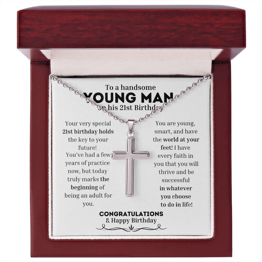 21st Birthday Present For Men - The Beginning Cross Necklace