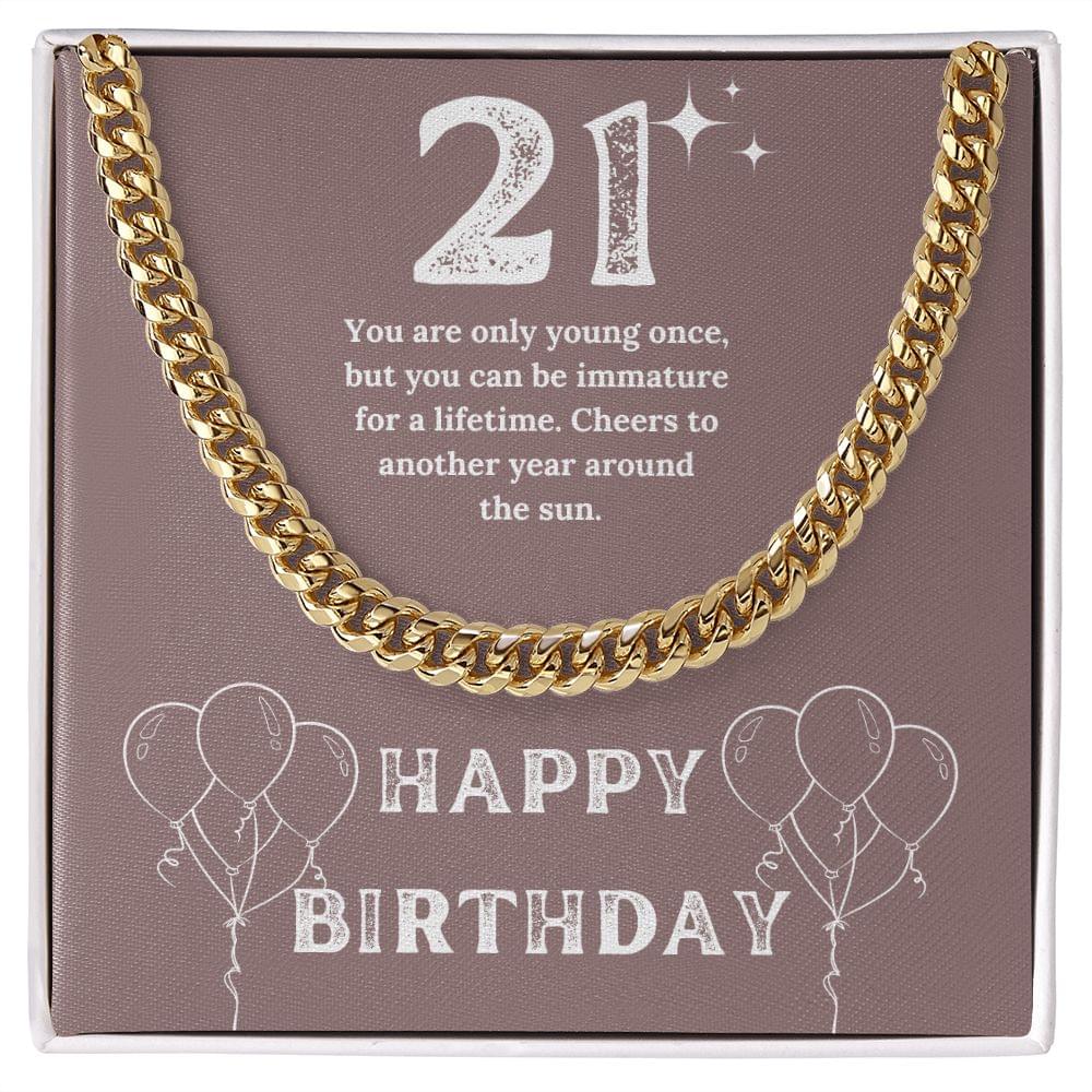 21st Birthday Present for Him - Young Once Cuban Link Chain