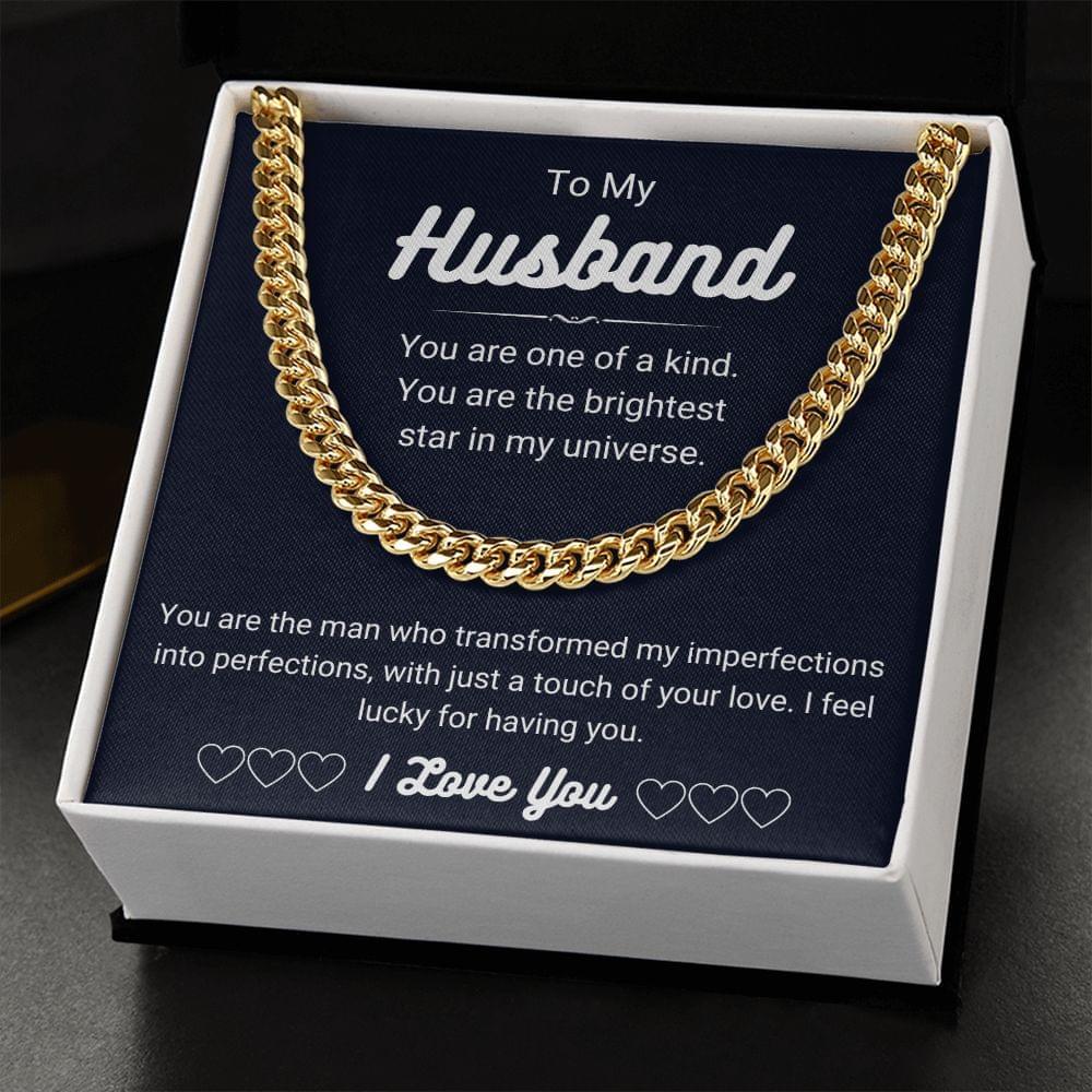 To My Husband Gift from Wife, Brightest Star In My Universe - Cuban Link Chain for Hubby