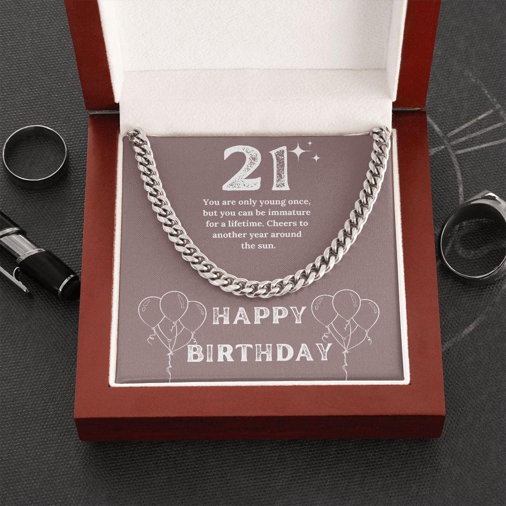 21st Birthday Present for Him - Young Once Cuban Link Chain