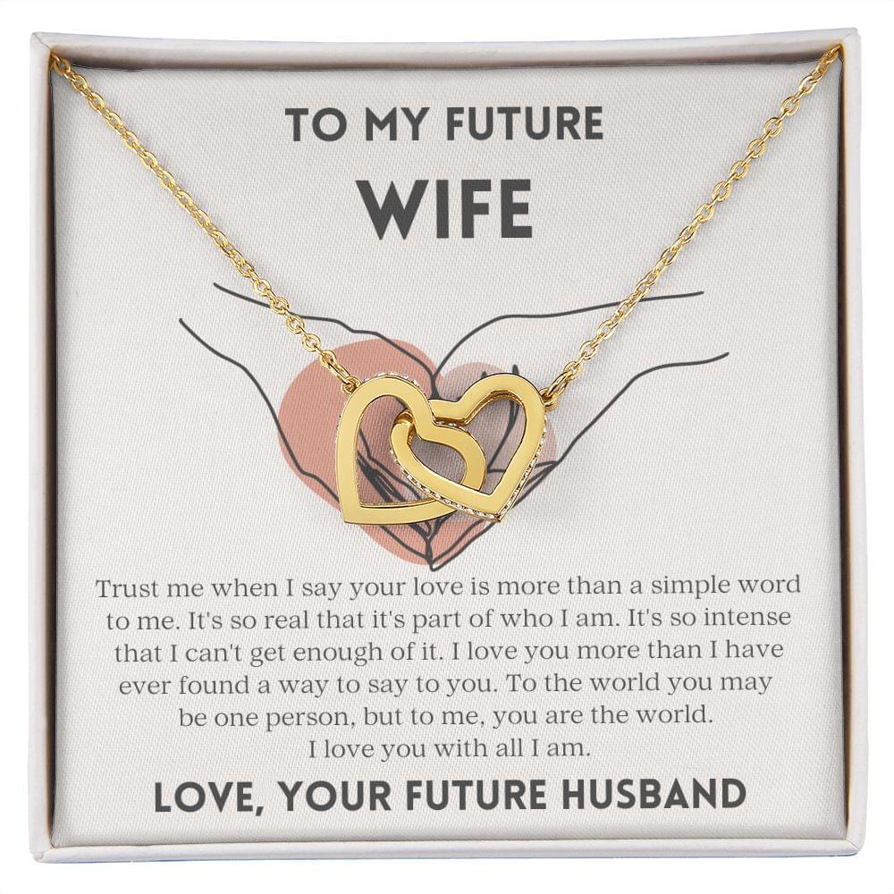 To My Future Wife Gift from Future Husband, My World Valentines Day - Interlocking Hearts Necklace