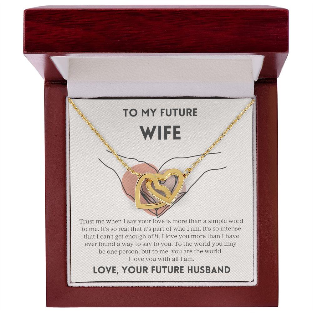 To My Future Wife Gift from Future Husband, My World Valentines Day - Interlocking Hearts Necklace