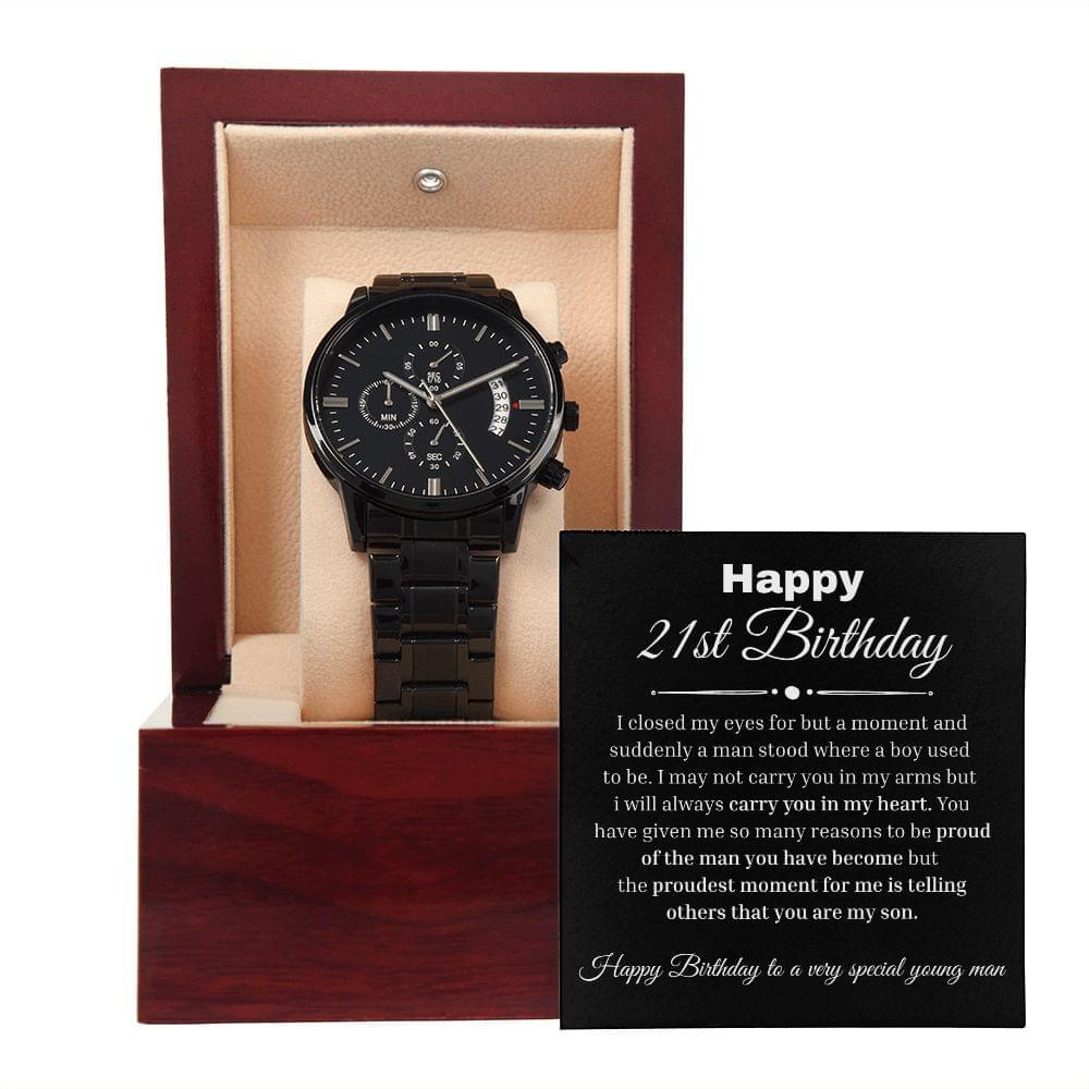 21st Birthday Gift For Him - Proudest Moment Black Chronograph Watch