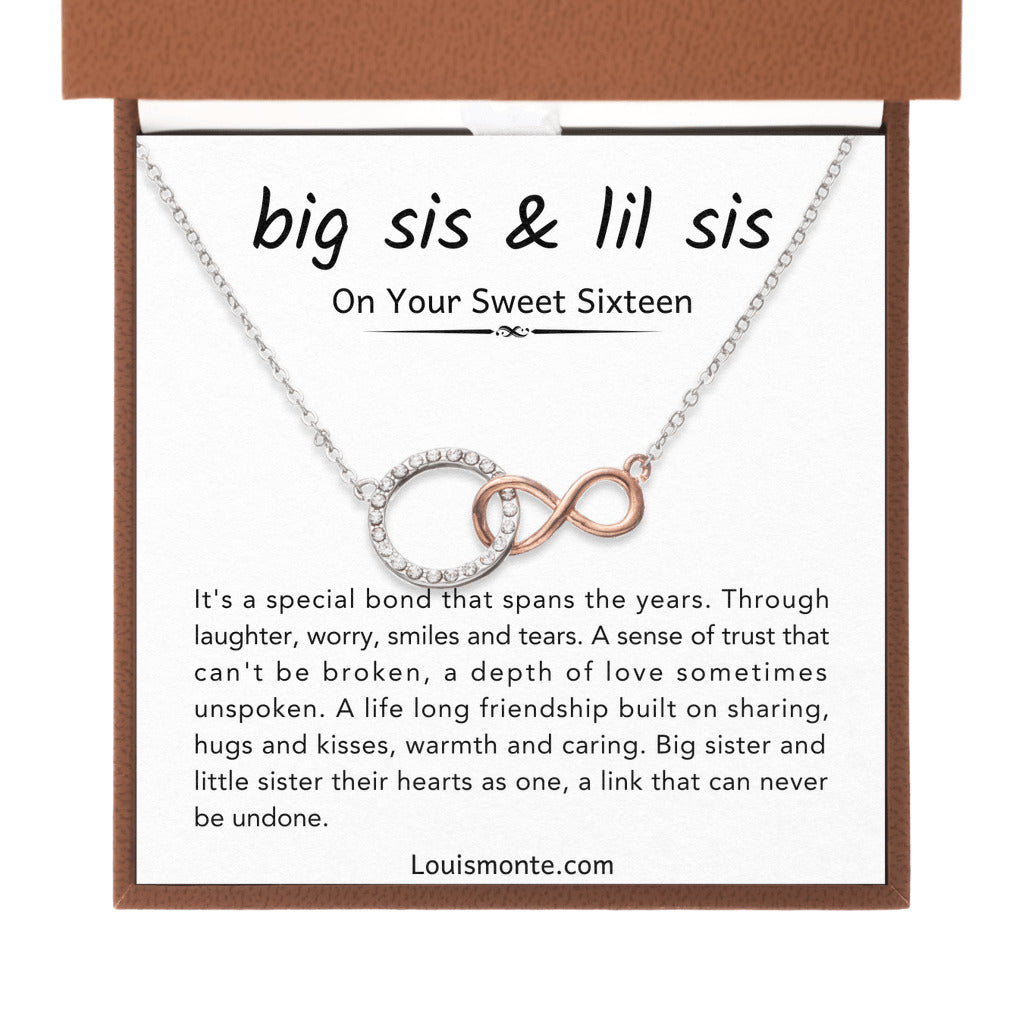 Big Sister and Little Sister Necklace For Sweet Sixteen Birthday Gift, Infinite Bond Circle Necklace