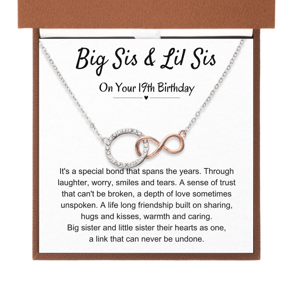19th Birthday Necklace Gift For Sister | Big Sis & Little Sis Jewelry | Infinite Bond Circle Necklace