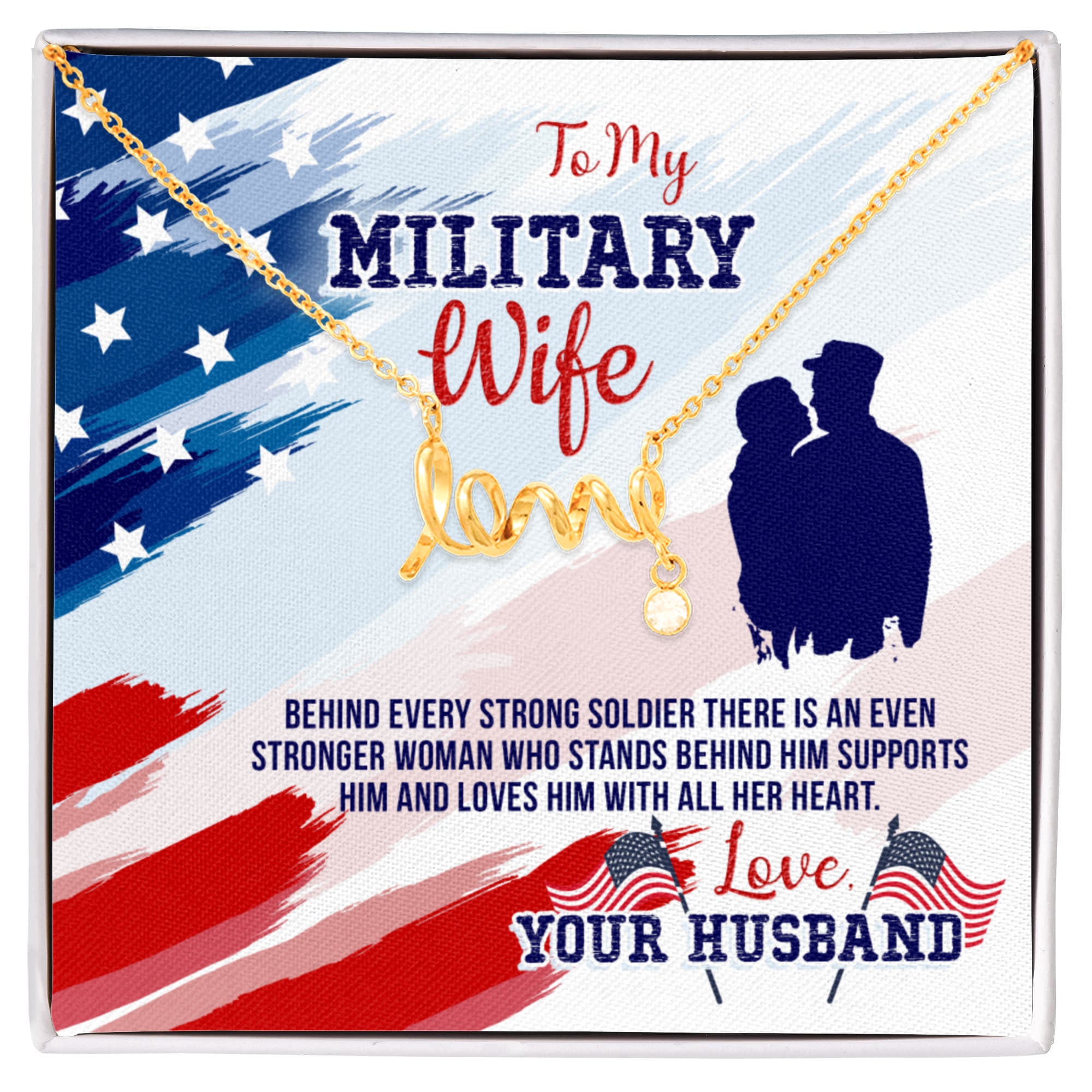 To My Military Wife Gift from Husband - Scripted Love Necklace