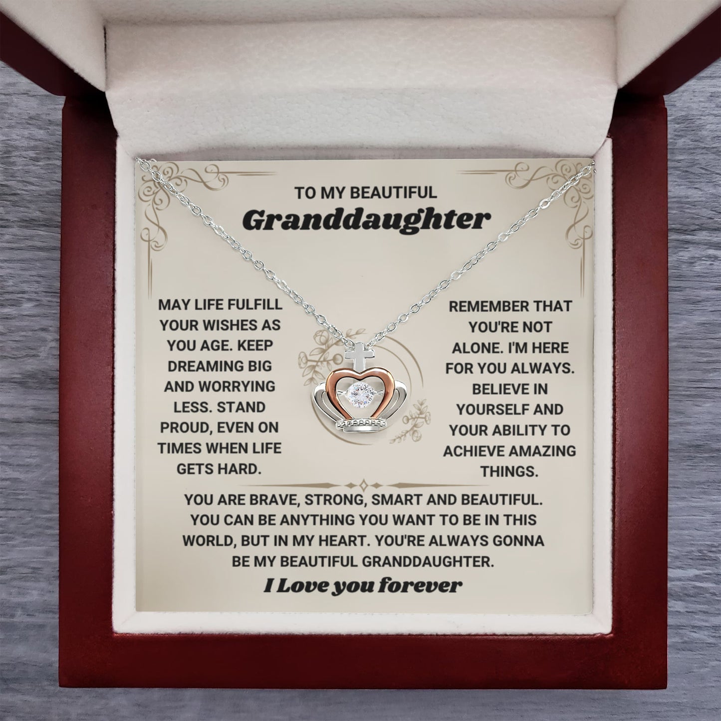 To My Granddaughter Necklace – Birthday Graduation Keepsake for Granddaughter – Crown Pendant Necklace