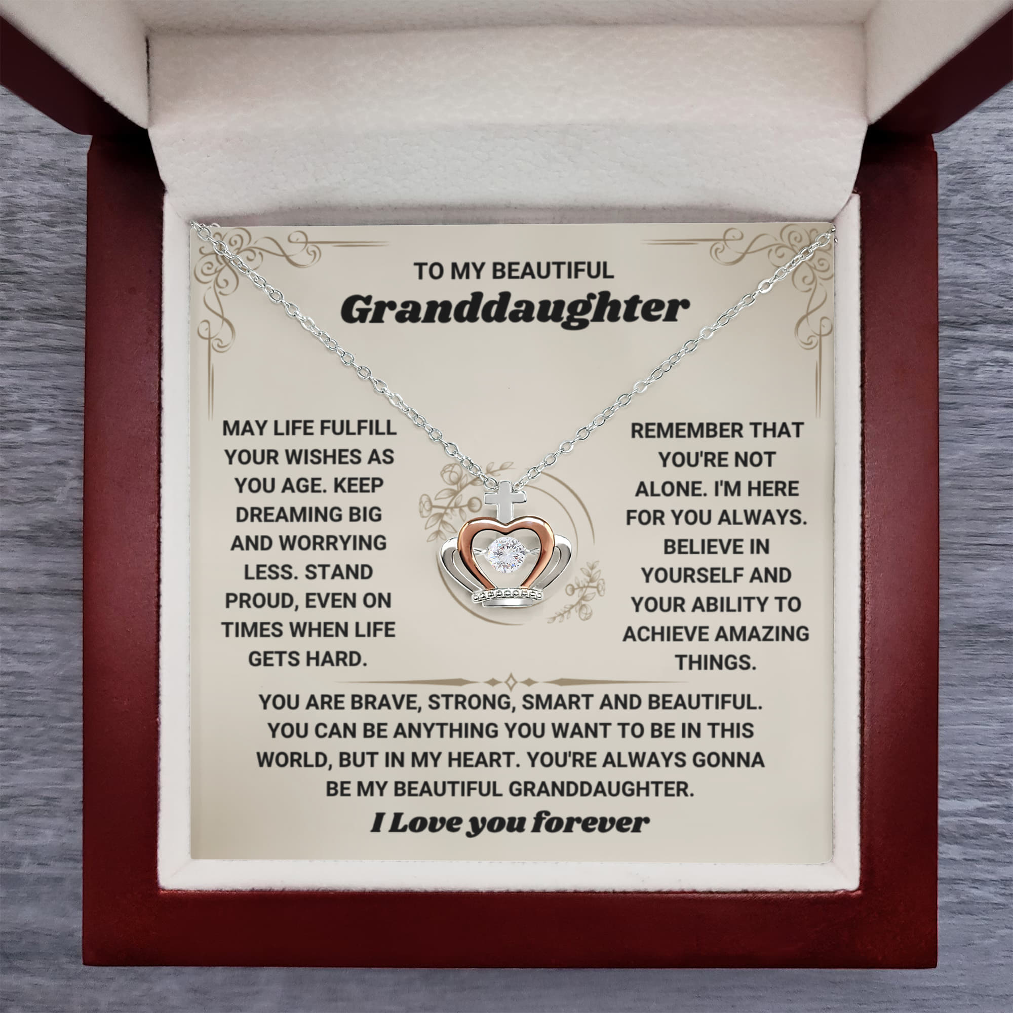 To My Granddaughter Necklace – Birthday Graduation Keepsake for Granddaughter – Crown Pendant Necklace
