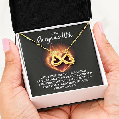 To My Gorgeous Wife Necklace - Touching Romantic Gift for Wife from Husband for Christmas, Anniversary & Valentine’s Day - Endless Love Necklace