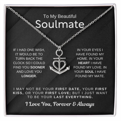 To My Beautiful Soulmate Necklace - Romantic Necklace for Surprising The Soulmate in Your Life - Anchor Pendant Necklace