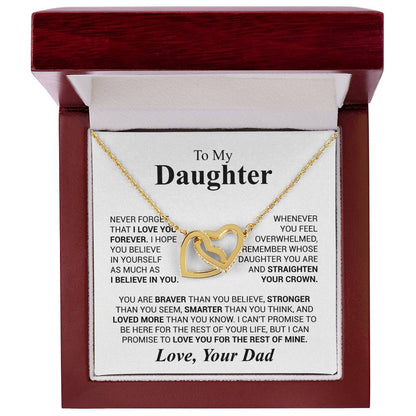 To My Daughter Necklace - Father to Daughter Gift for Graduation, Birthday & Big Life Moments - Interlocking Hearts Necklace