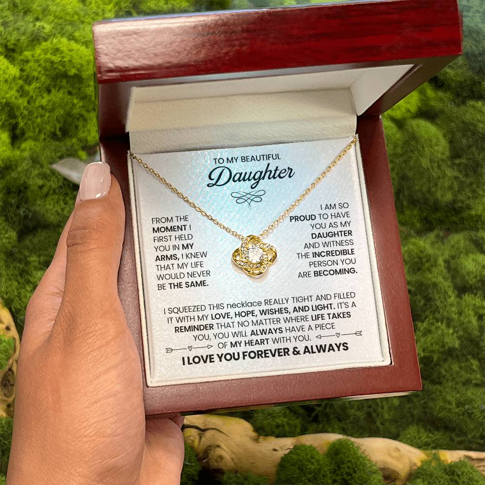 To My Daughter Necklace – Daughter Birthday Graduation Celebration Gift – Love Knot Necklace