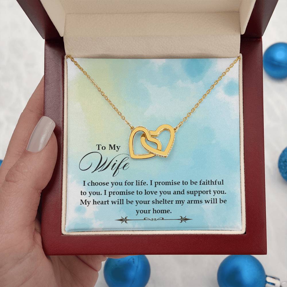 To My Beautiful Wife Necklace - Romantic Husband to Wife Jewelry for Birthday, Valentine’s Day & Special Celebrations - Interlocking Hearts Necklace