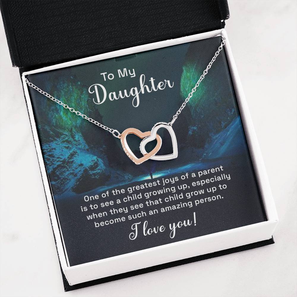 To My Daughter Necklace – Daughter Birthday & Graduation Jewelry Surprise – Interlocking Hearts Necklace