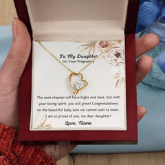 Elegant Necklace For Expecting Mom, Heart Shaped Jewelry, Pregnancy Gift, To My Daughter