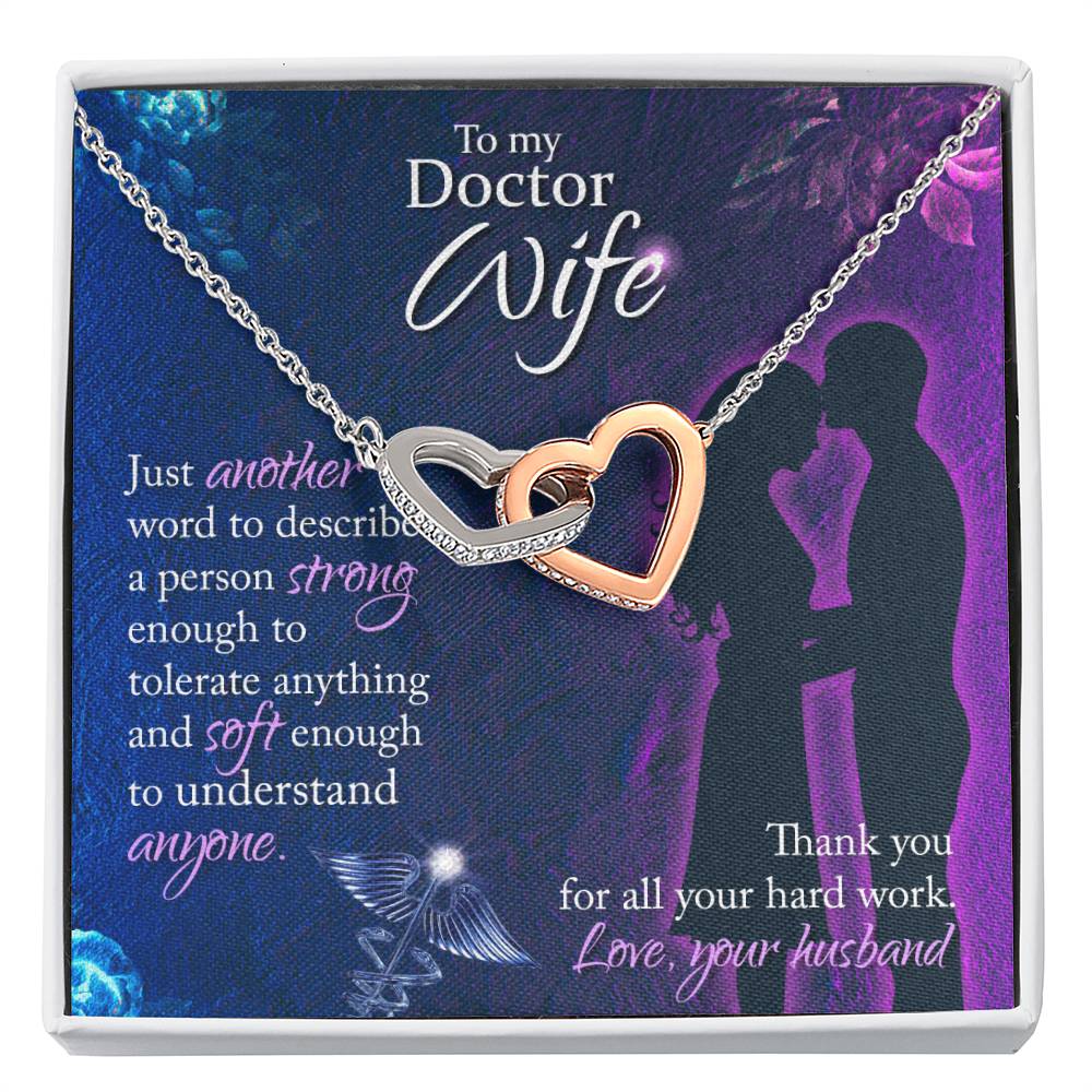 To My Doctor Wife Necklace - Sweet Emotional Gift for Wife from Husband on Birthday, Anniversary & Valentine’s Day - Interlocking Hearts Necklace