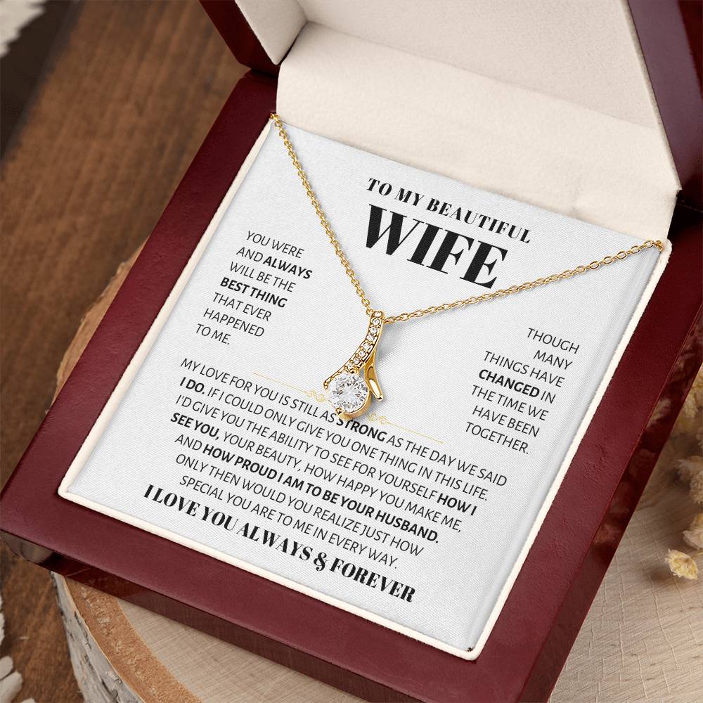 To My Beautiful Wife Necklace - Sweetest Gift for Wife from Husband for Valentine’s Day, Anniversary & Birthday Joy - Alluring Beauty Necklace