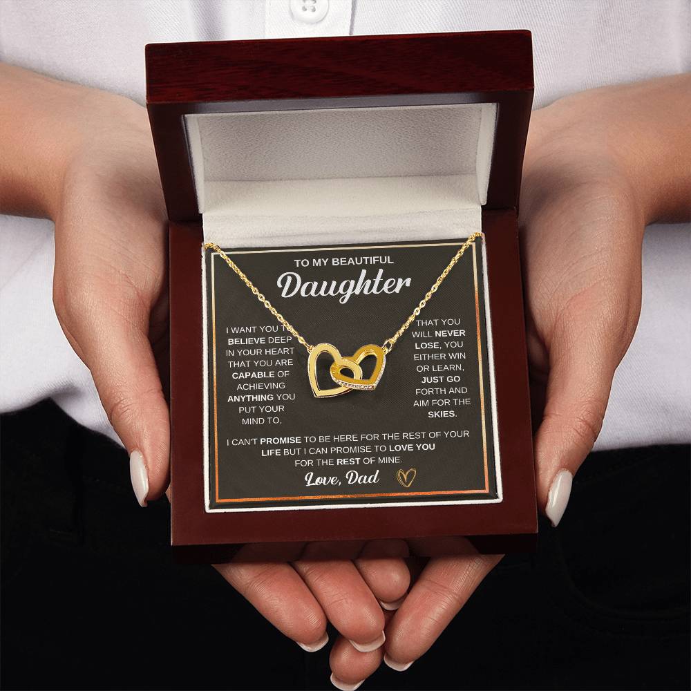 To My Daughter Necklace – Graduation & Christmas Gift from Dad – Interlocking Hearts Necklace