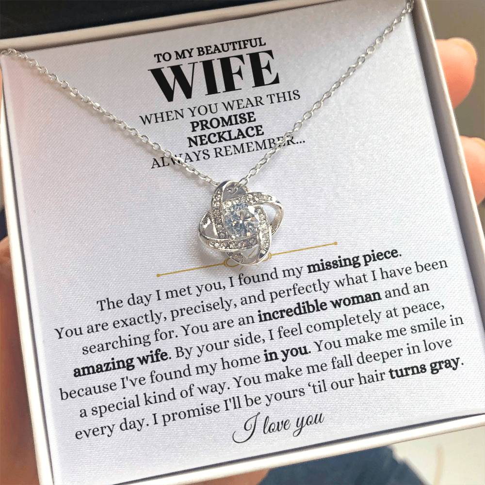 To My Beautiful Wife Necklace - Loving Husband Gift for Christmas, Valentine’s Day & Birthday Celebrations - Love Knot Necklace