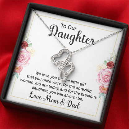 To Our Daughter Necklace – Daughter Graduation & Birthday Present from Mom and Dad – Heart-to-heart Pendant Necklace