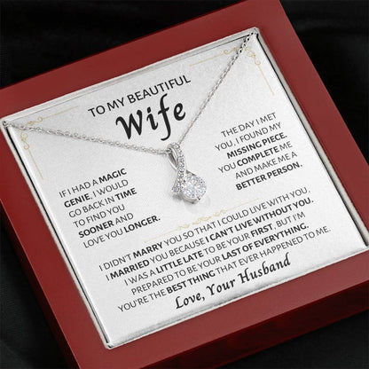 To My Beautiful Wife Necklace - Best Surprise Gift for Wife from Husband for Anniversary, Christmas & Valentine’s Day - Alluring Beauty Necklace