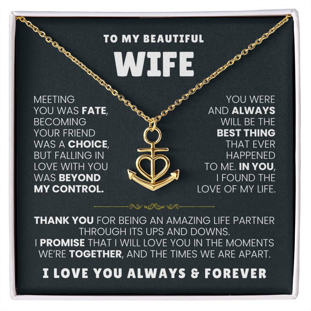 To My Beautiful Wife Necklace - Romantic Everyday Jewelry Gift from Husband for Birthday, Valentine’s Day & Just Because - Anchor Pendant Necklace