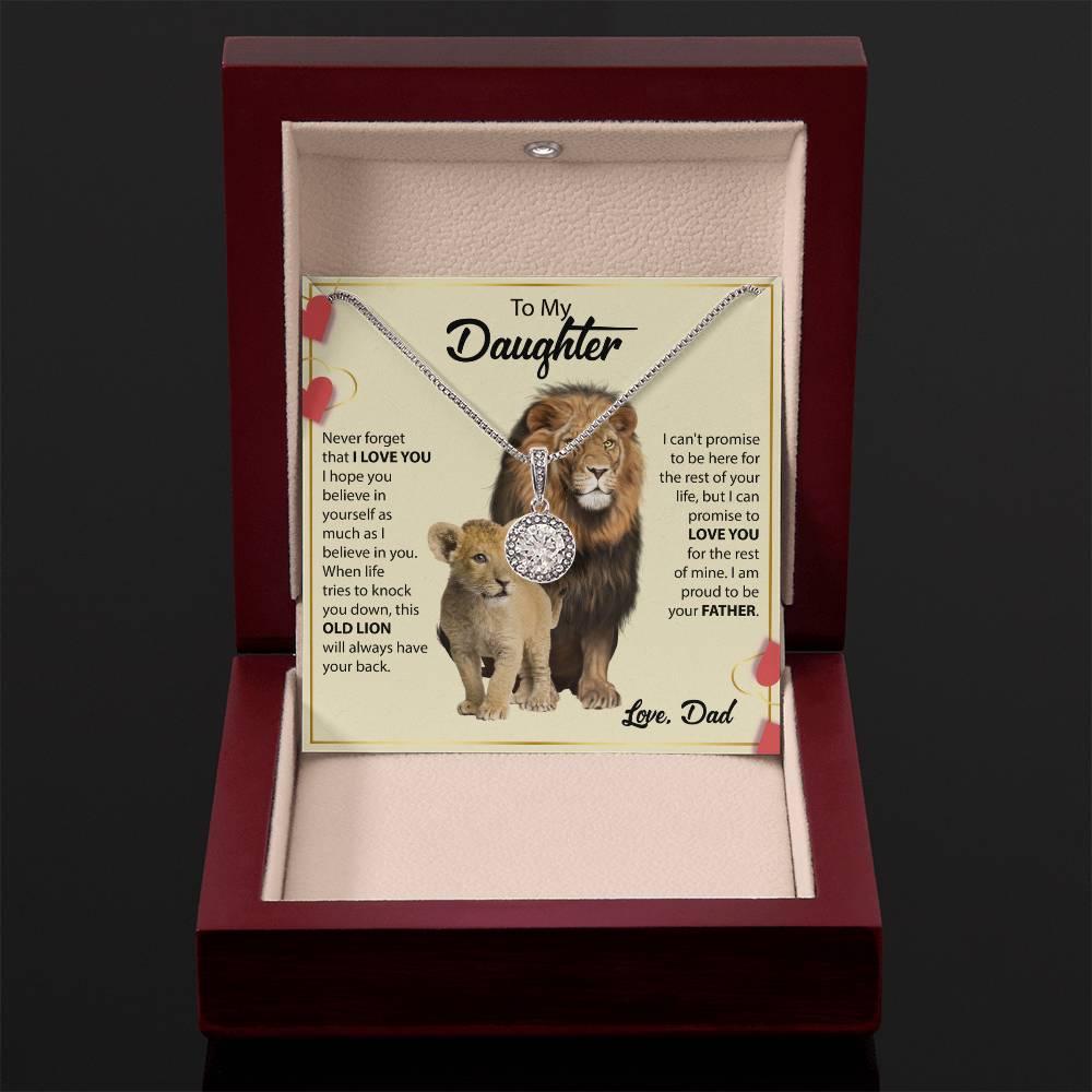 To My Daughter Necklace - Birthday Jewelry Gift from Dad - Old Lion - Eternal Hope Necklace