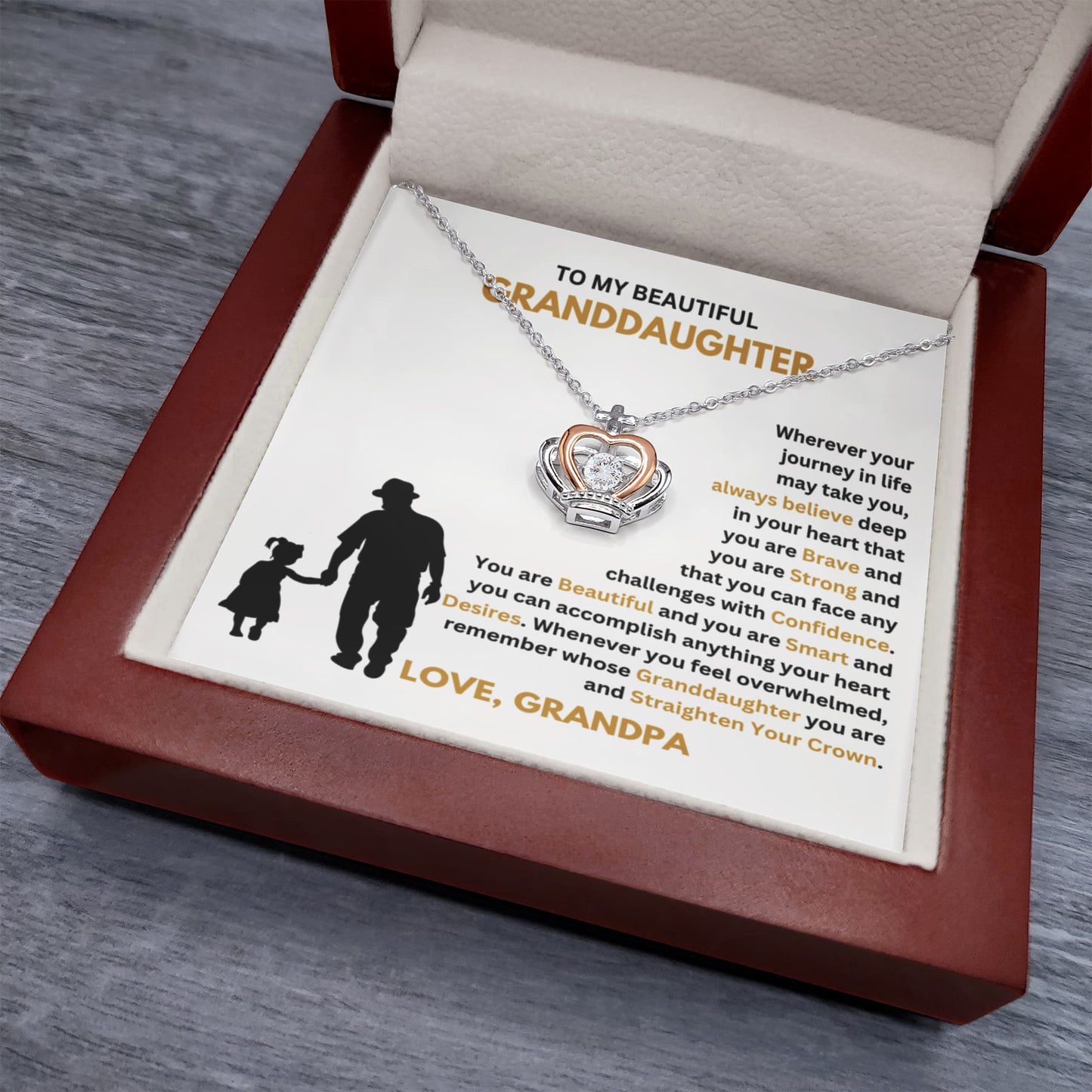 To My Granddaughter Necklace – Graduation & Christmas Gift from Grandpa – Crown Pendant Necklace