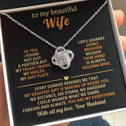 To My Beautiful Wife Necklace - Sentimental Birthday Gift from Husband, Romantic Jewelry for Valentine’s Day & Holidays - Love Knot Necklace