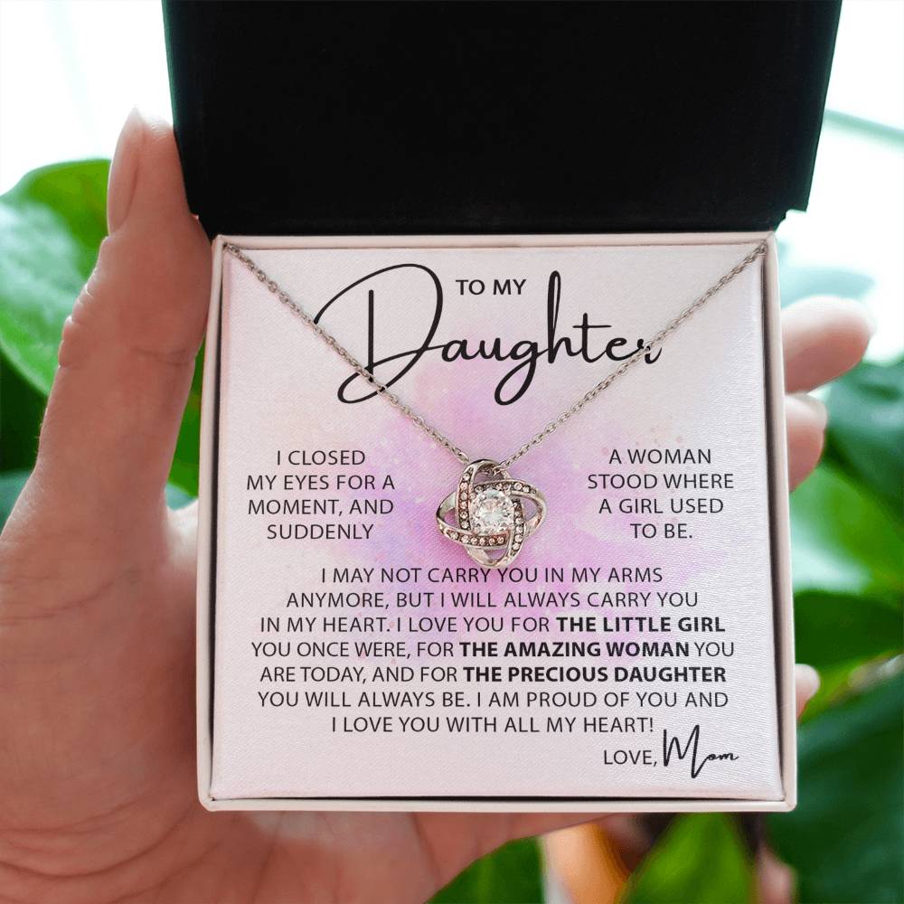 Beautiful Gift for Daughter from Mom - Always keep me in your heart - Love Knot Necklace