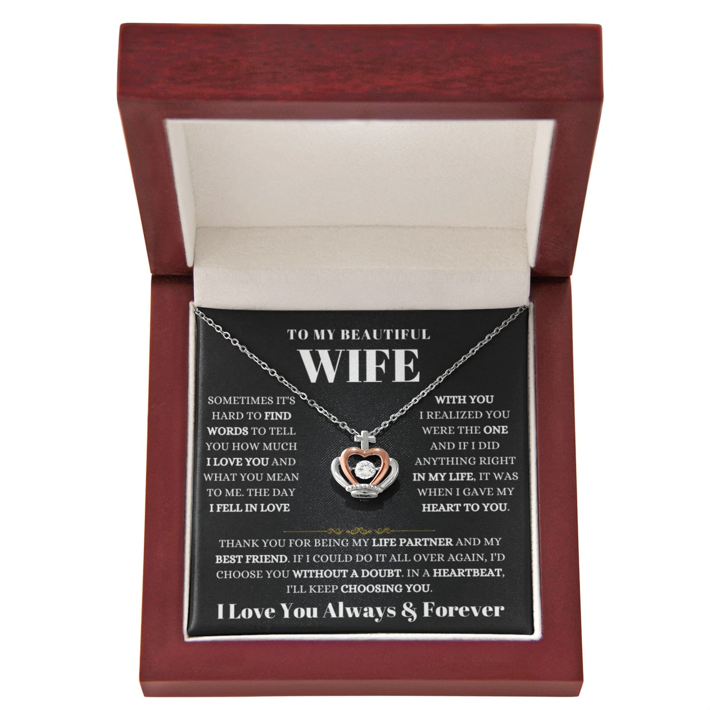 To My Wife Necklace - Soulmate Jewelry Gift from Husband for Birthday, Anniversary & Valentine’s Day - Crown Pendant Necklace