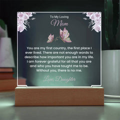 Glowing Acrylic Keepsake For Mom, Sentimental Gift From Son, Mother’s Day Gift, Unique Birthday Lamp For Mom, To My Loving Mom