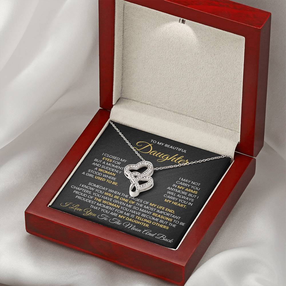 To My Daughter Necklace - I love you always and forever - Heart-to-heart Pendant Necklace