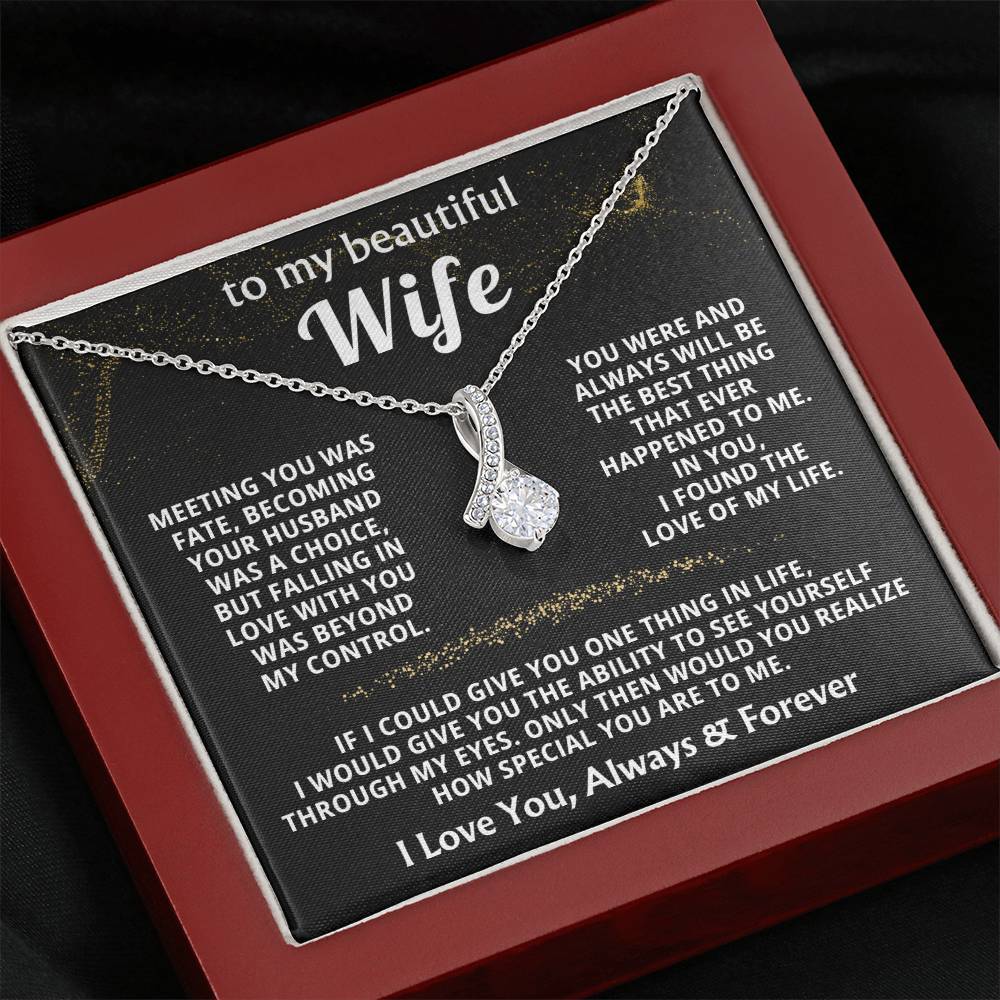 To My Beautiful Wife Necklace - Romantic Husband Gift for Christmas, Valentine’s Day & Anniversary Love Surprises - Alluring Beauty Necklace