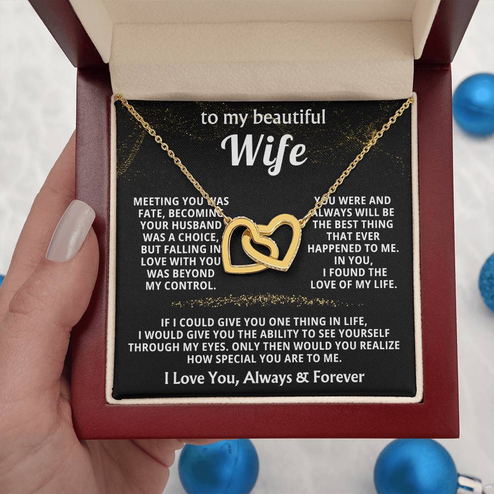 To My Wife Necklace - Forever Love Jewelry Gift from Husband for Birthday, Anniversary & Valentine’s Day - Interlocking Hearts Necklace