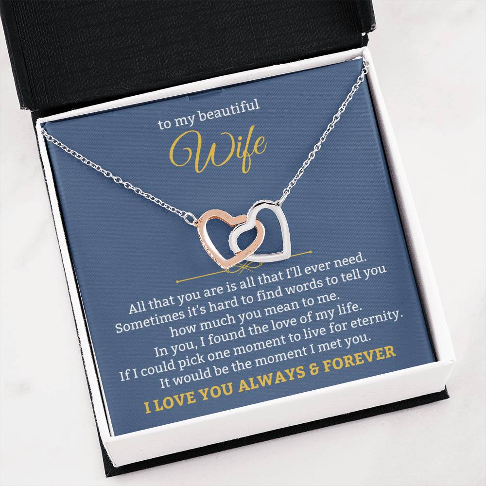 To My Wife Necklace - Romantic Jewelry for Valentine’s Day & Anniversaries - Interlocking Hearts Necklace