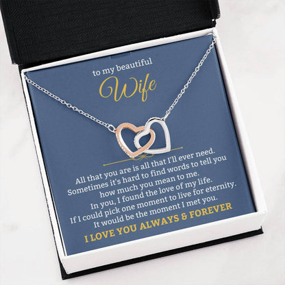 To My Wife Necklace - Romantic Jewelry for Valentine’s Day & Anniversaries - Interlocking Hearts Necklace