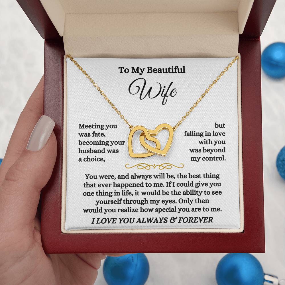 To My Wife Necklace - Sentimental Jewelry Gift from Husband for Birthday, Anniversary & Valentine’s Day - Interlocking Hearts Necklace