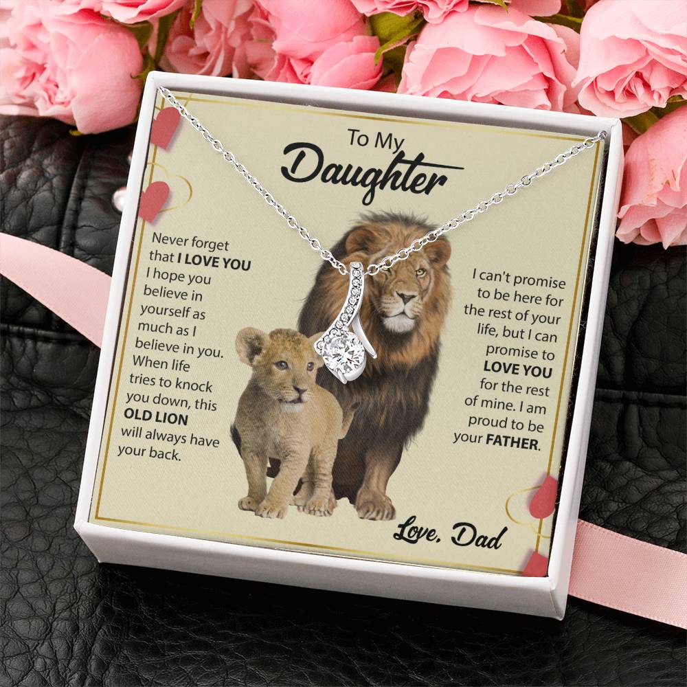 To My Daughter Necklace - Birthday Jewelry Gift from Dad - Old Lion - Alluring Beauty Necklace