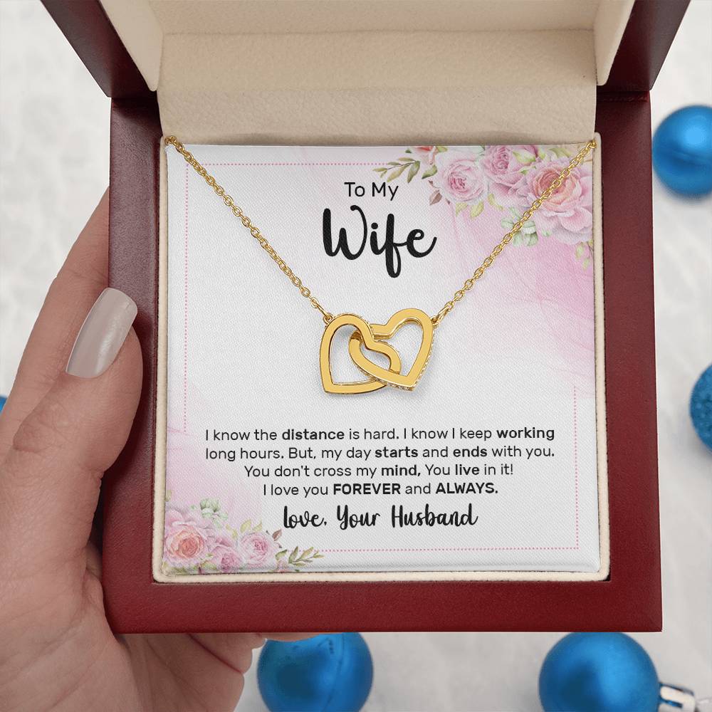 To My Beautiful Wife Necklace - Touching Romantic Gift for Wife from Husband for Christmas, Anniversary & Valentine’s Day - Interlocking Hearts Necklace