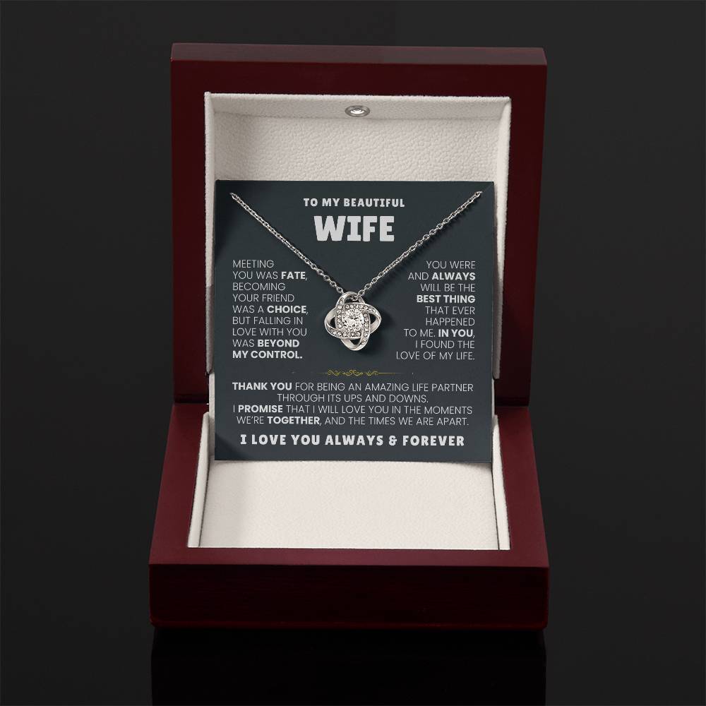 To My Beautiful Wife Necklace - Emotional Jewelry Gift for Wife from Husband to Celebrate Love Every Day - Love Knot Necklace