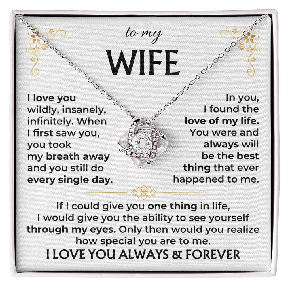 To My Wife Necklace - Best Surprise Gift for Wife from Husband for Anniversary, Christmas & Valentine’s Day - Love Knot Necklace