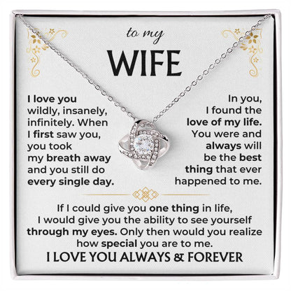 To My Wife Necklace - Best Surprise Gift for Wife from Husband for Anniversary, Christmas & Valentine’s Day - Love Knot Necklace