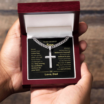 To My Son - As you grow older you will face many challenges in life - Son Gift from Dad - Artisan Cross with Cuban Link Chain