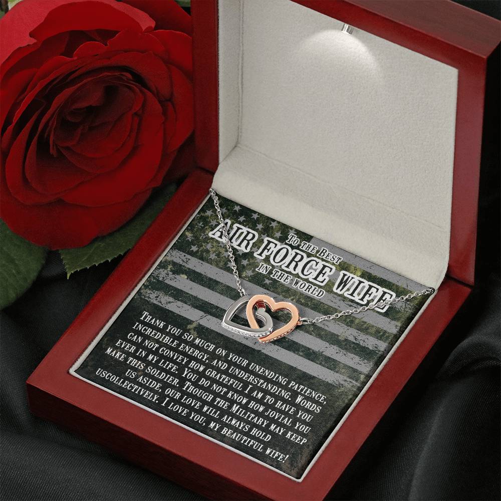 To My Air Force Wife Necklace - Jewelry Gift for Anniversary from Husband - Interlocking Hearts Necklace