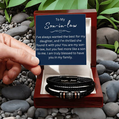 Christian Son-in-Law Gift, Black Leather Cross Bracelet with Message Card, Gifts For Son-in-Law, To My Son-in-Law