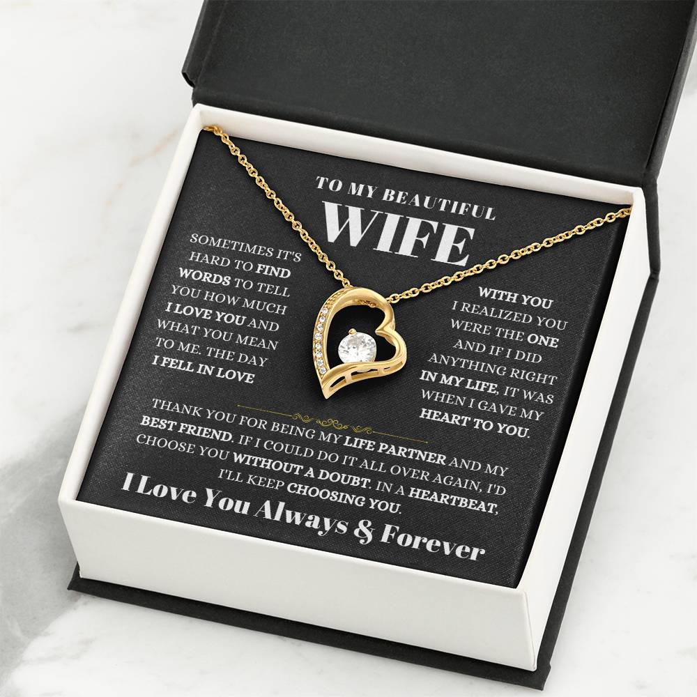 To My Beautiful Wife Necklace - Romantic Birthday Jewelry Gift from Husband for Valentine’s Day & Long Lasting Memories - Forever Love Necklace
